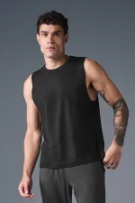 Alo Camiseta de Tirantes con Manga a la Sisa Conquer Negro